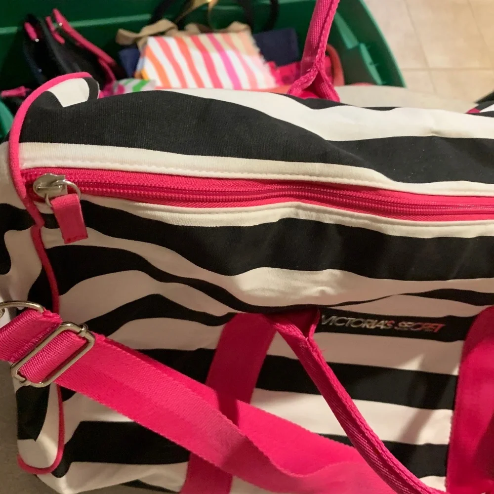 Victoria’s Secret Black/White/Pink Canvas Duffle Tote Bag
